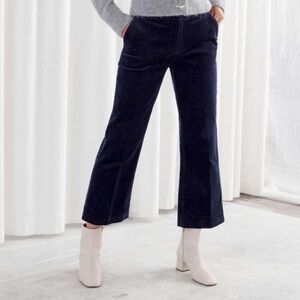 & Other Stories Navy Cropped Flare Corduroy Pants